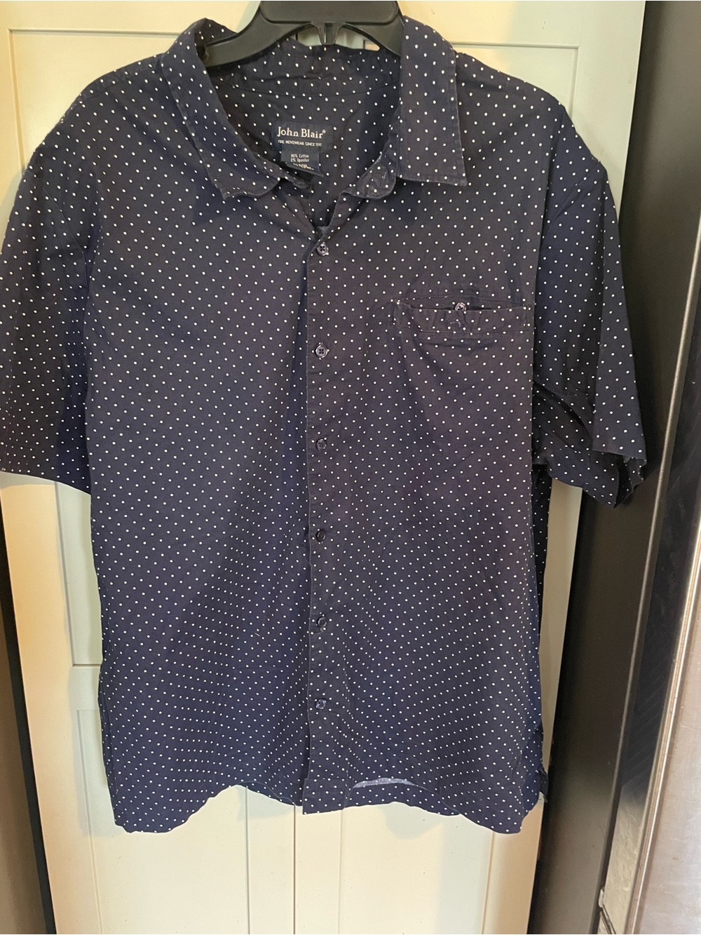 John Blair Navy Short-Sleeve Dot Button-Down Shirt